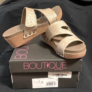 Corky’s, Gold Leopard Wedge Sandals. Size 7. Worn once.